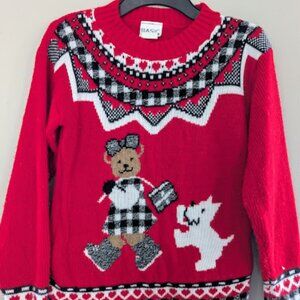 Vintage Basic Editions Girls Red Teddy Bear Acrylic Sweater Size XL